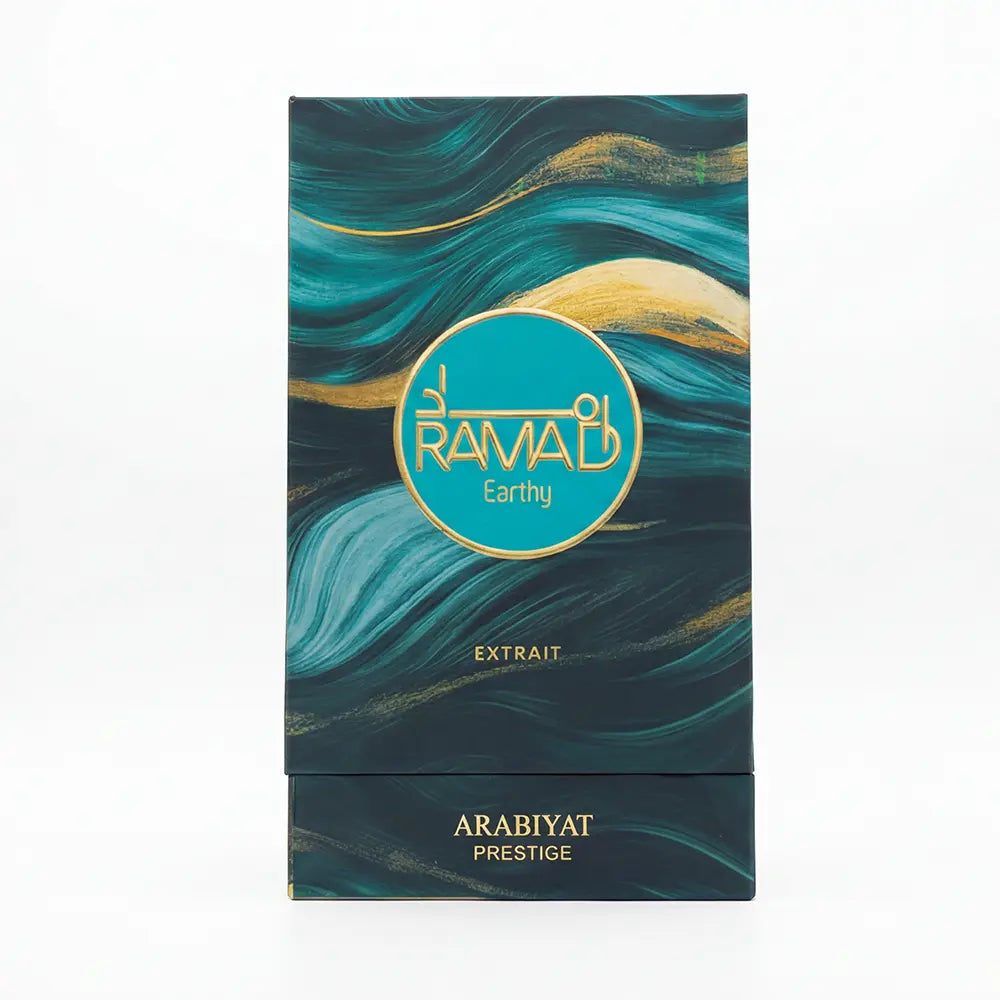 Ramad Earthy Extrait de Parfum 100ml Arabiyat Prestige - box and bottle