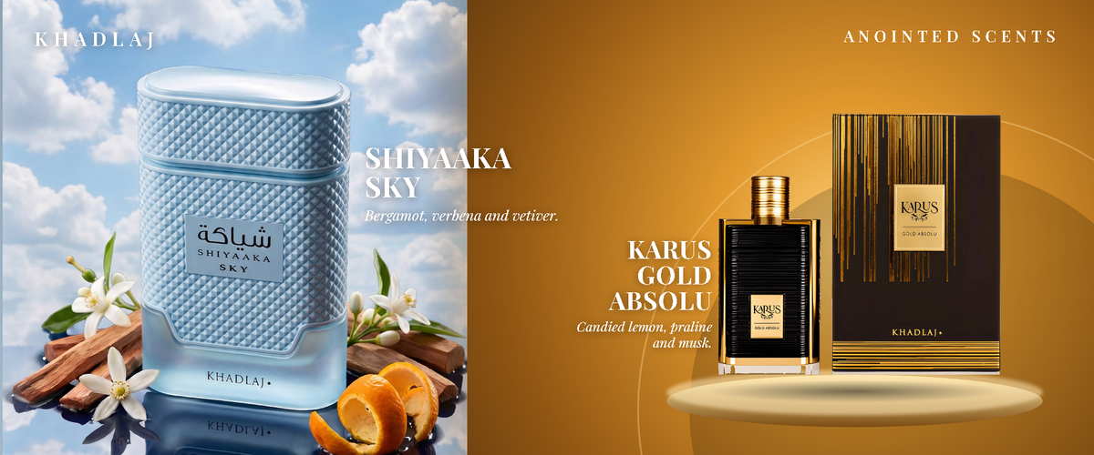 Khadlaj Shiyaaka Sky and Karus Gold Absolu perfumes